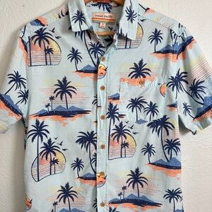 OP Ocean Pacific Button Up Hawaiian Print Shirt Light Blue Men’s Size Small